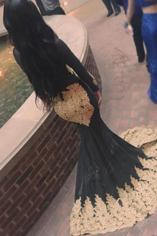 Sheer High Neck Appliques Long Sleeve Mermaid Prom Dresses