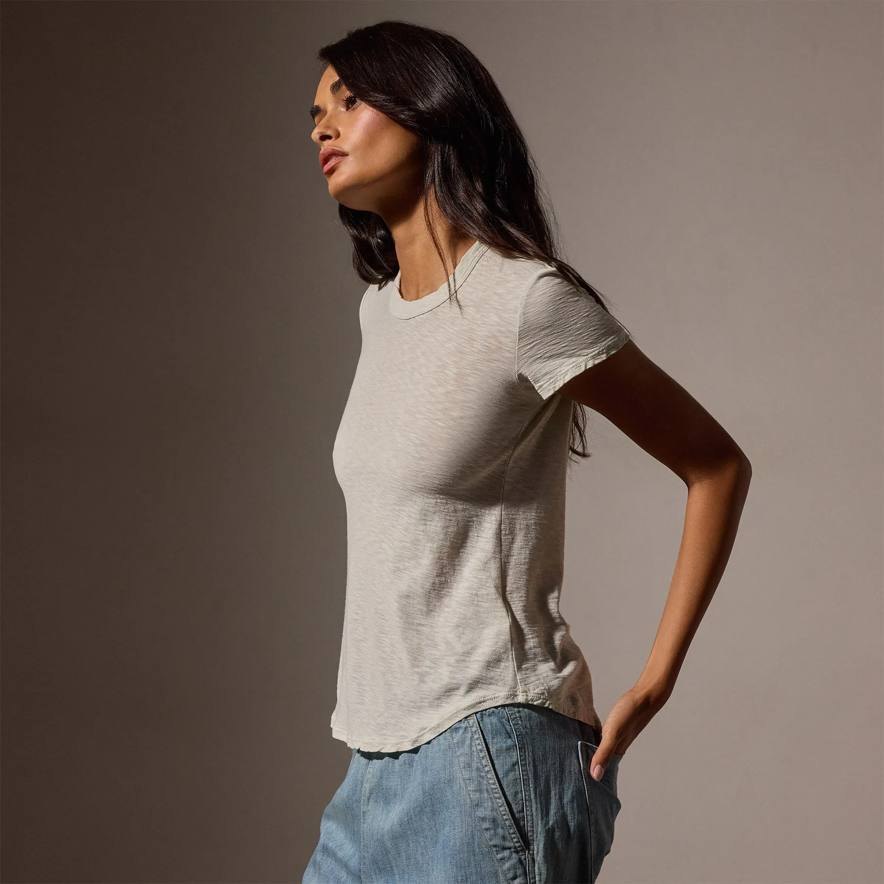 Sheer Slub Crew Neck Tee - Frost