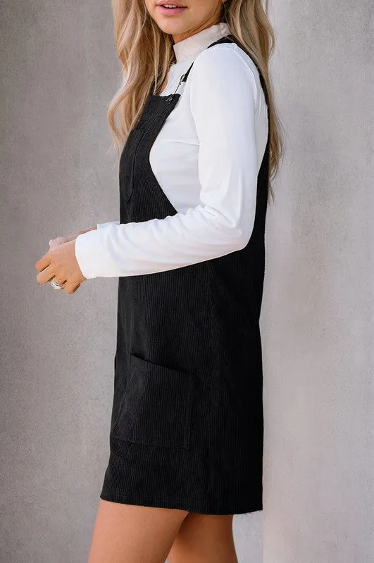 SHEWIN Corduroy Front Pockets Overall Dress