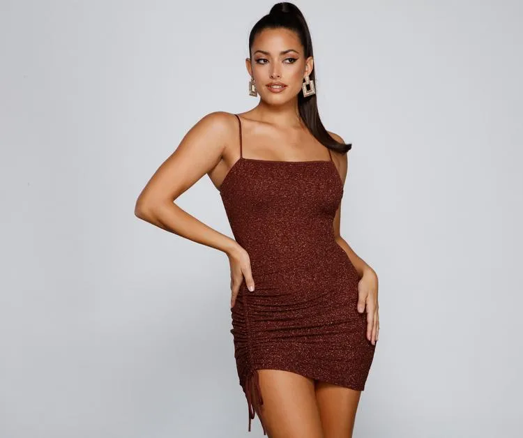 Shine On Ruched Charming Glitter Mini Dress