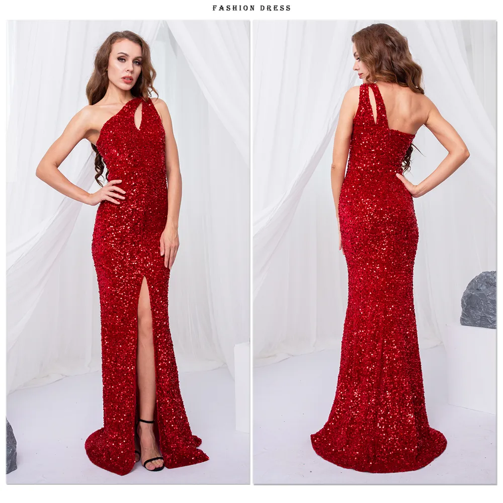 Shiny Royal Blue Hollow Out Velvet Cocktail Gown Slit Leg Party Dress
