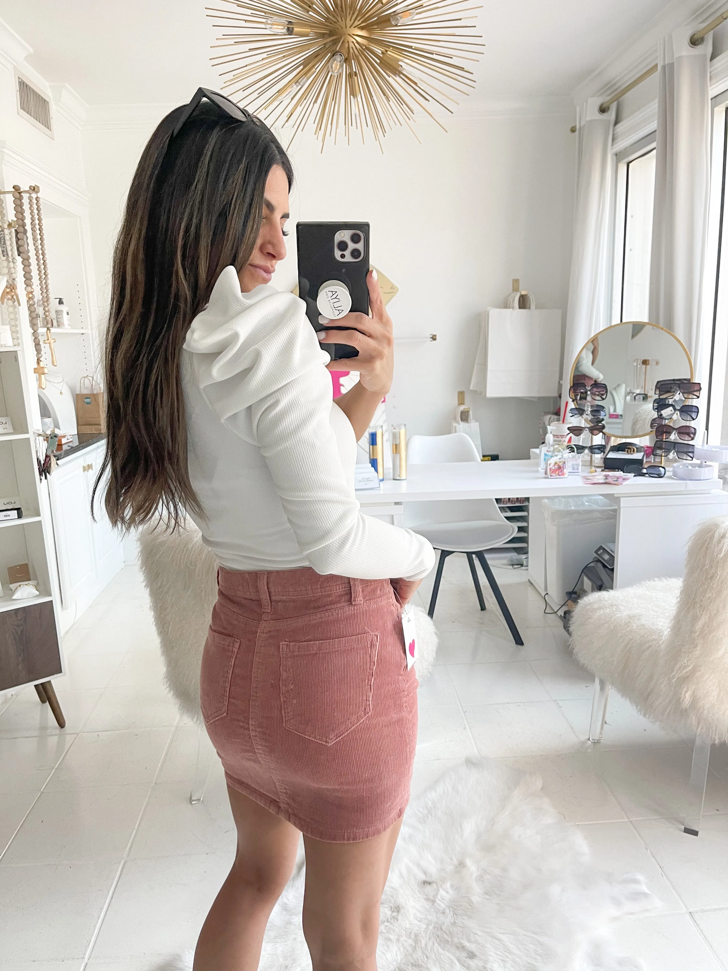 Shooting Star Metallic Corduroy Skirt in Rose