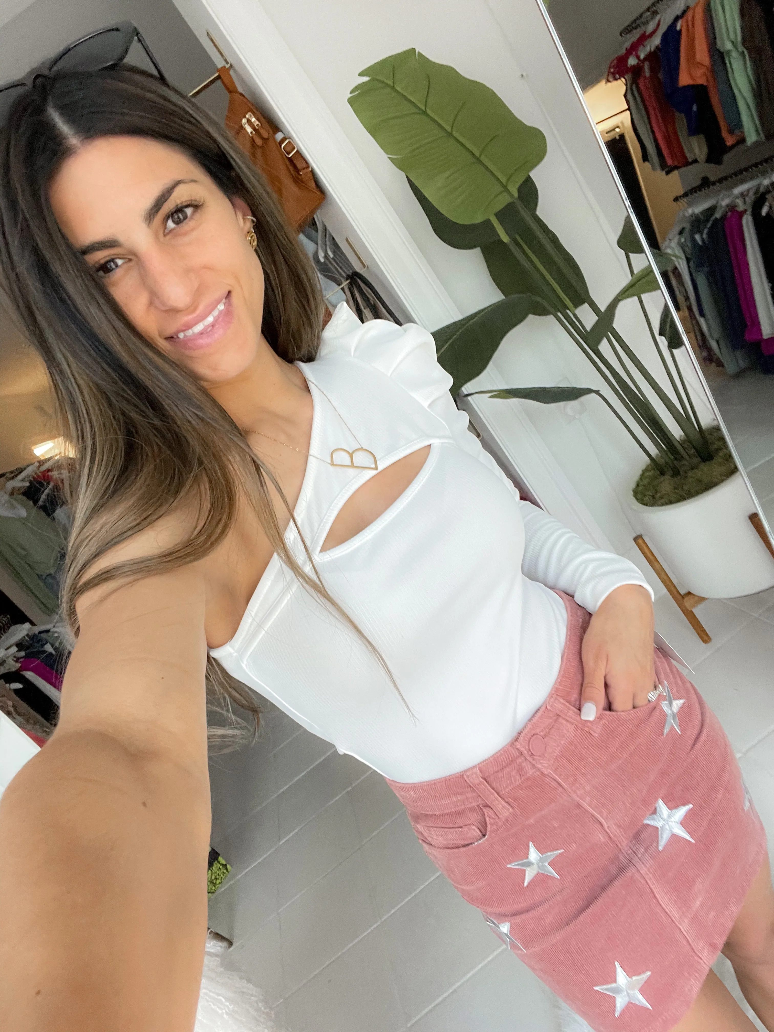 Shooting Star Metallic Corduroy Skirt in Rose