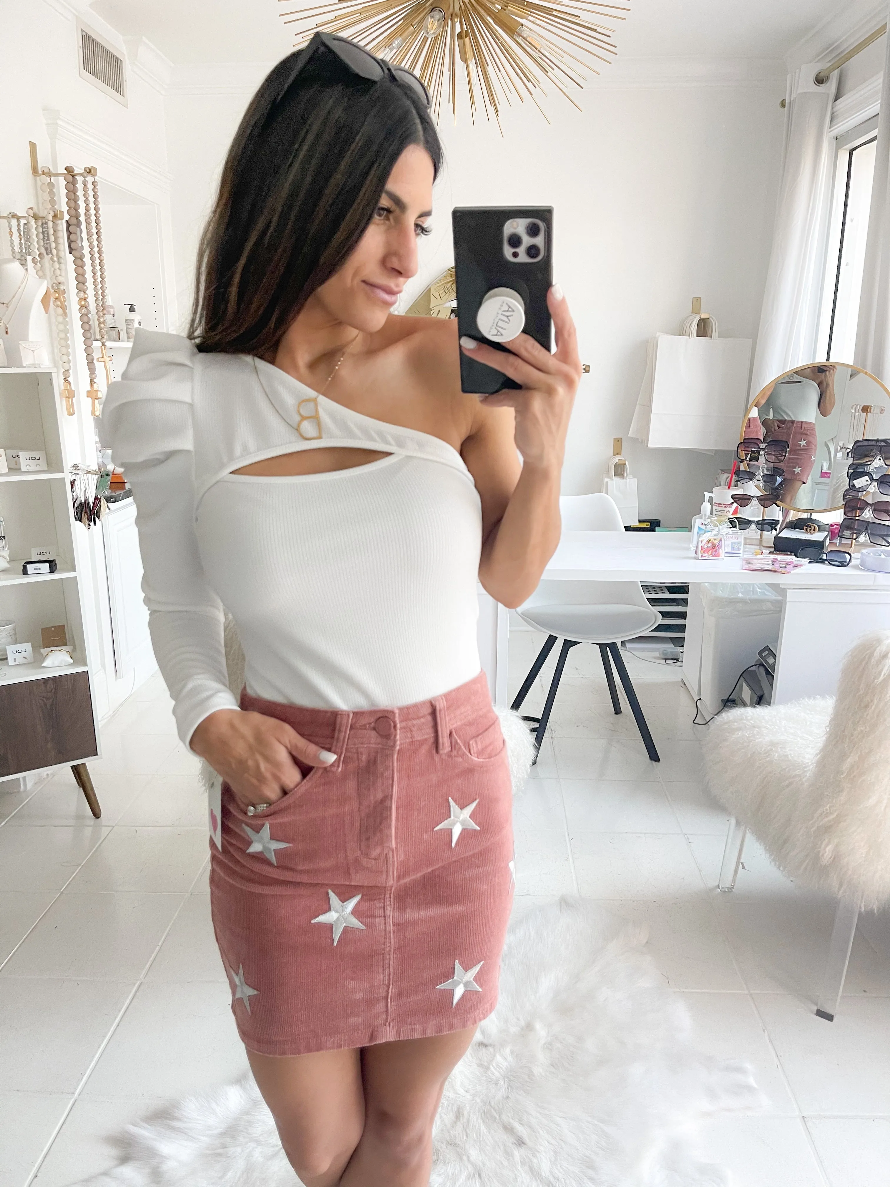 Shooting Star Metallic Corduroy Skirt in Rose