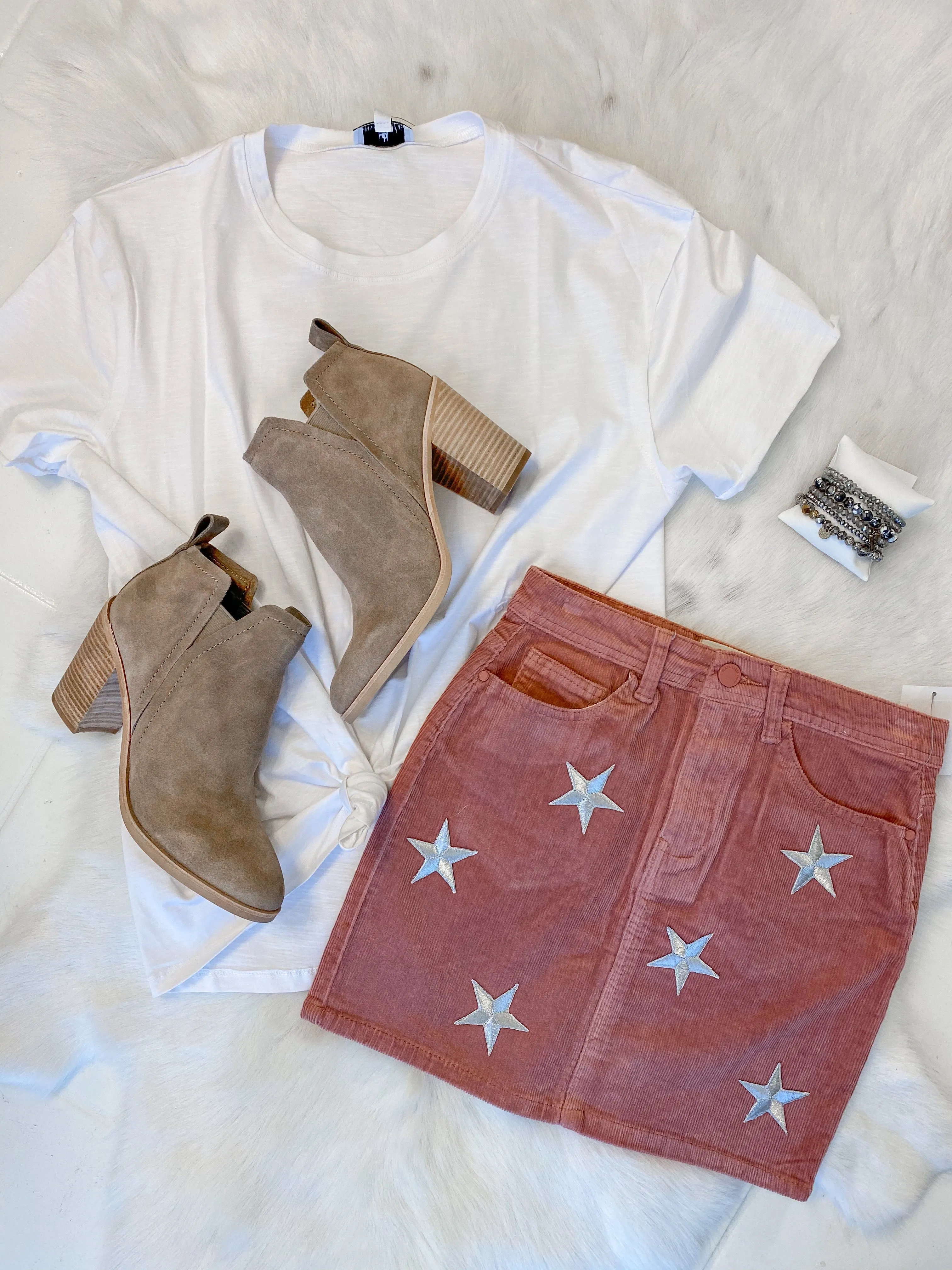 Shooting Star Metallic Corduroy Skirt in Rose