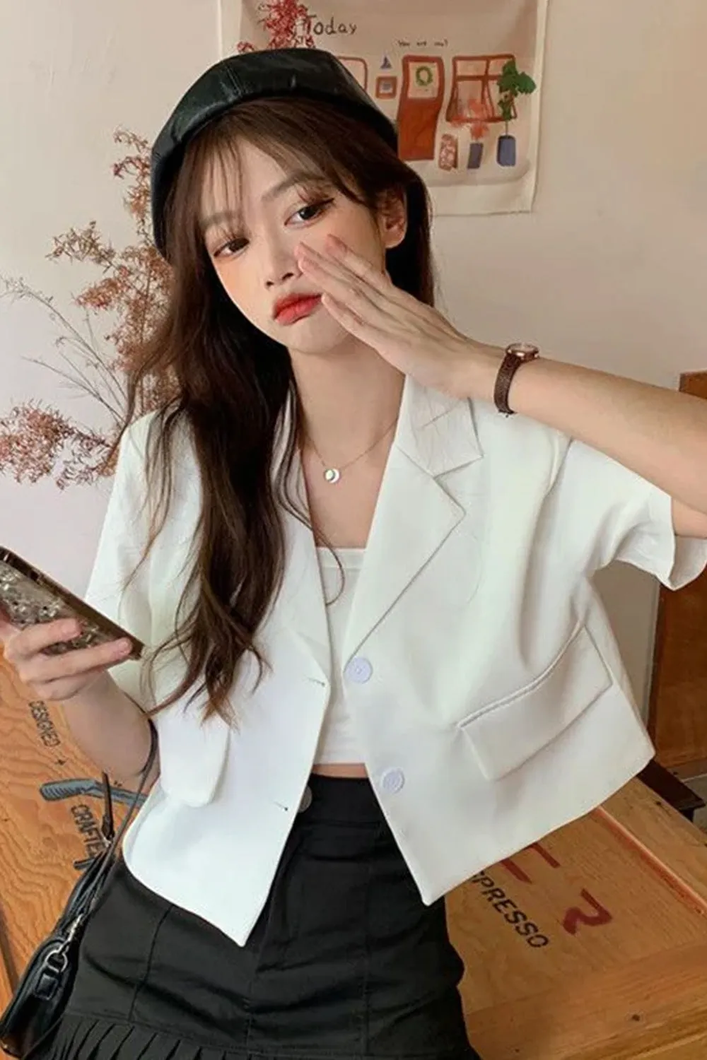 Short Sleeve Cute Colors Cropped Style Blazers