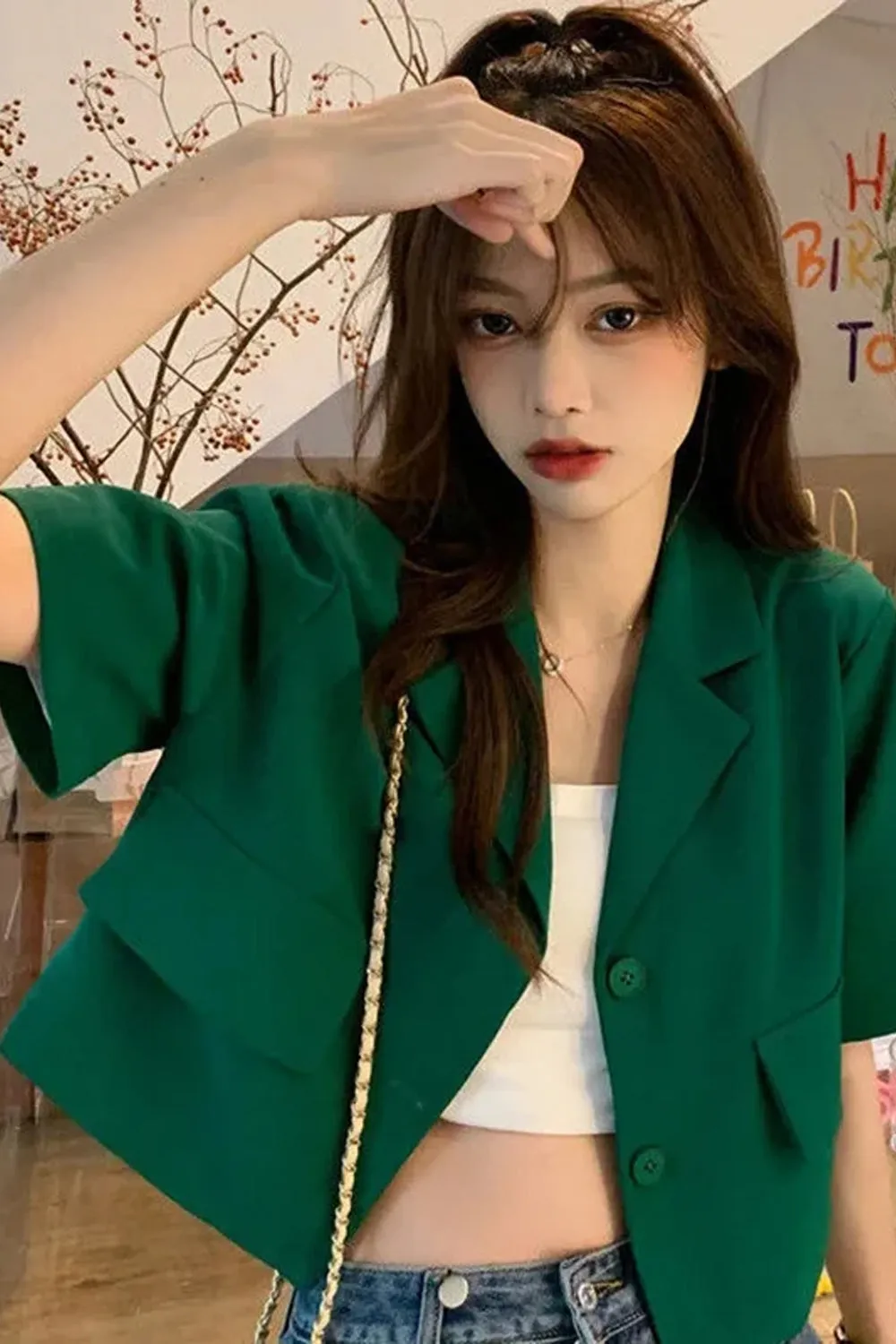 Short Sleeve Cute Colors Cropped Style Blazers