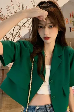 Short Sleeve Cute Colors Cropped Style Blazers