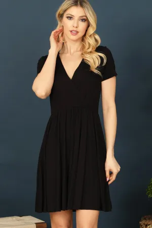 Short Sleeve Wrap Solid Dress