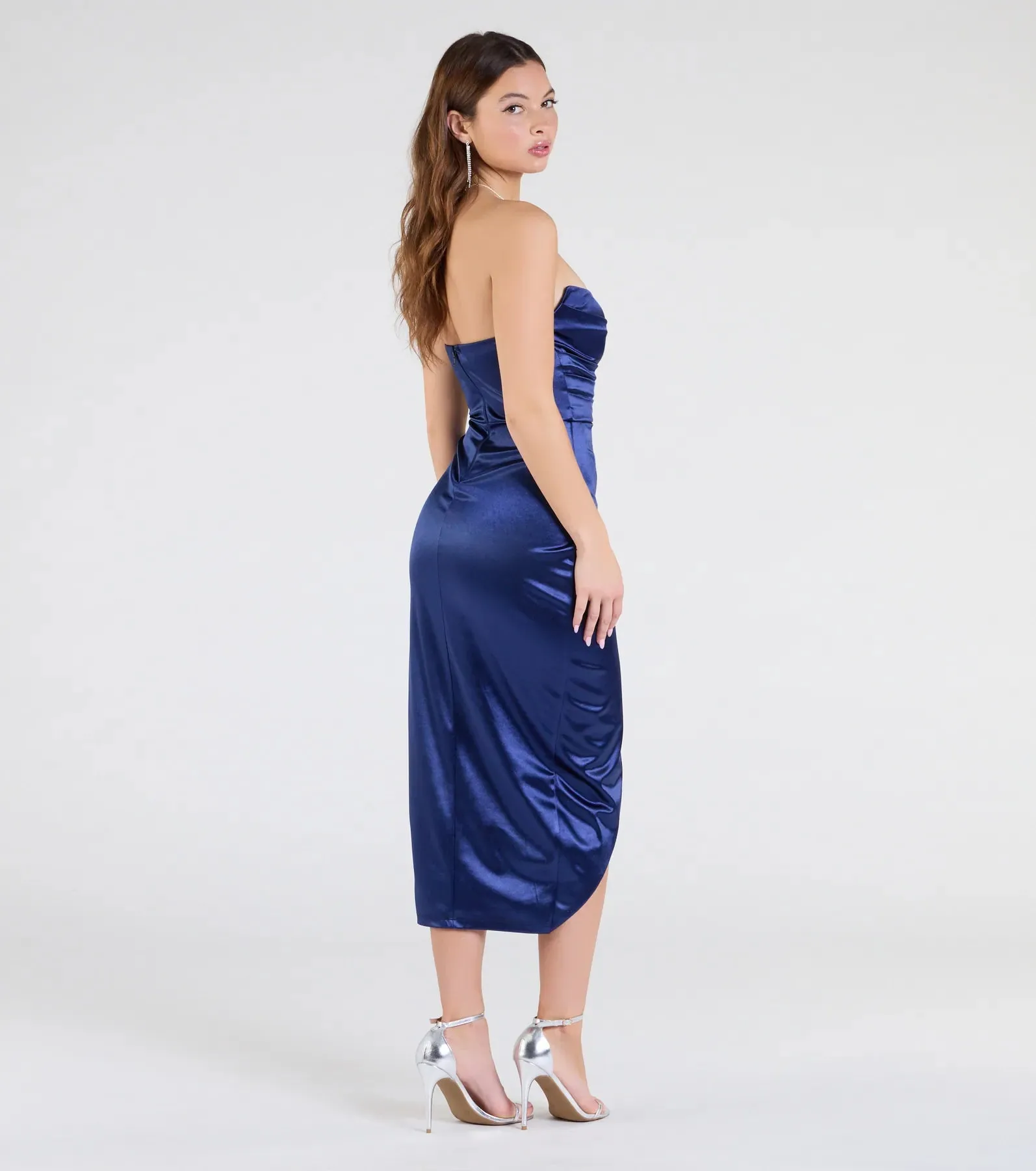 Sianna Strapless Bodycon Satin Midi Formal Dress
