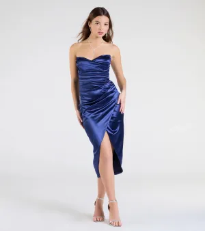 Sianna Strapless Bodycon Satin Midi Formal Dress