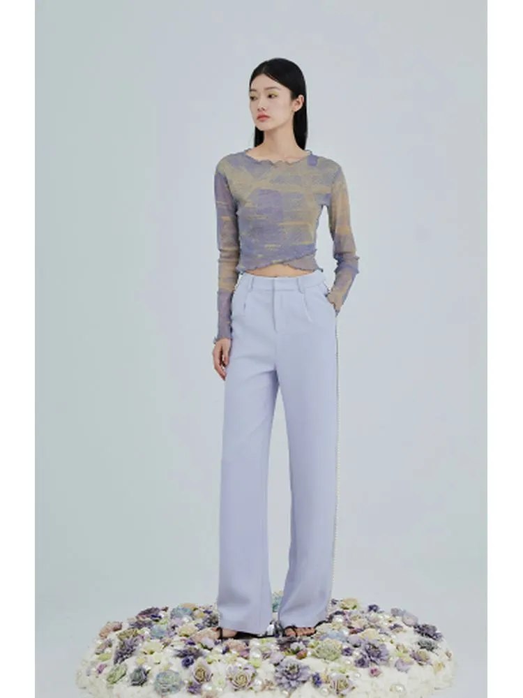 Side-Stripe High-Waisted Wide-Leg Trousers