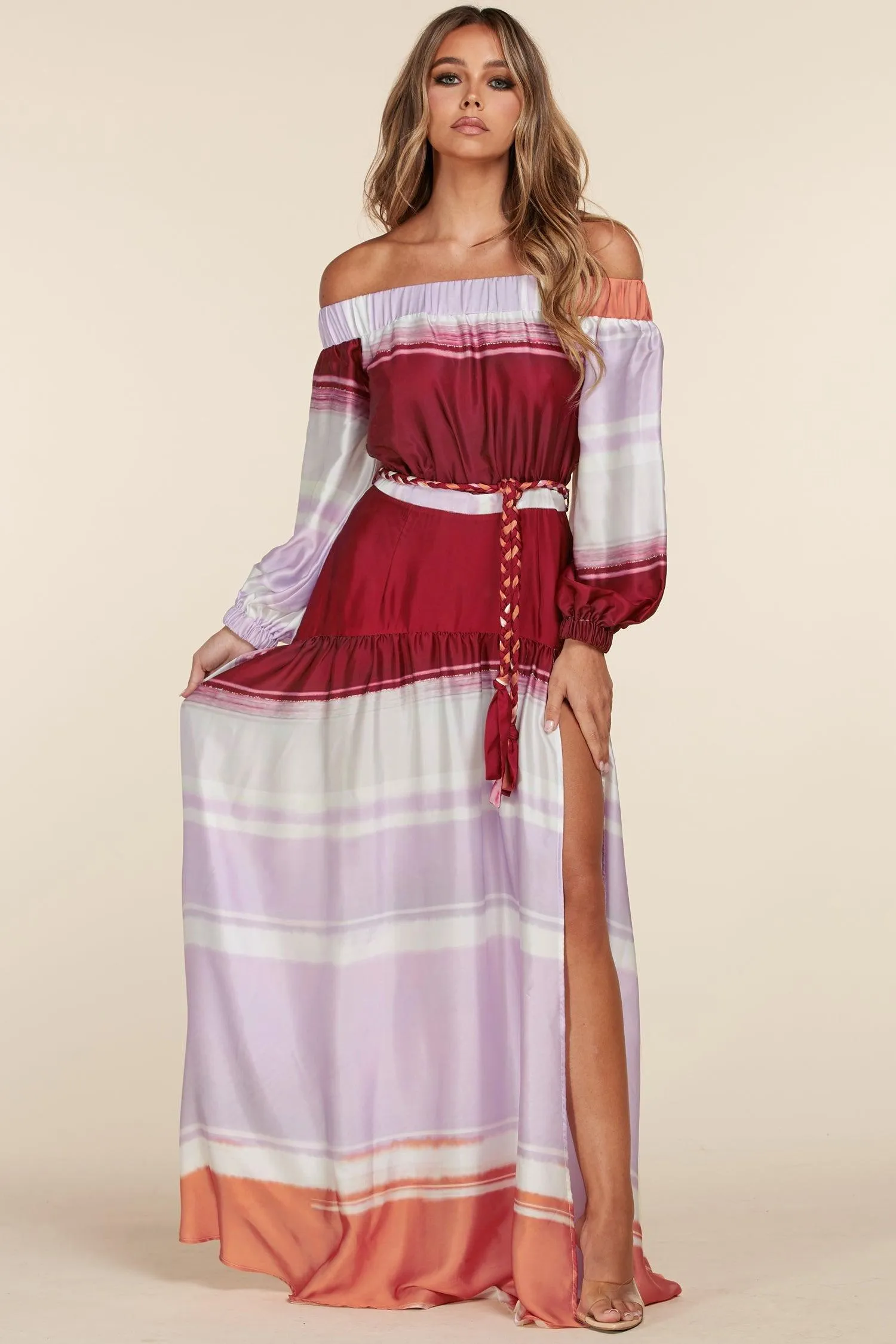 SILKY SMOOTH OFF SHOULDER MAXI DRESS
