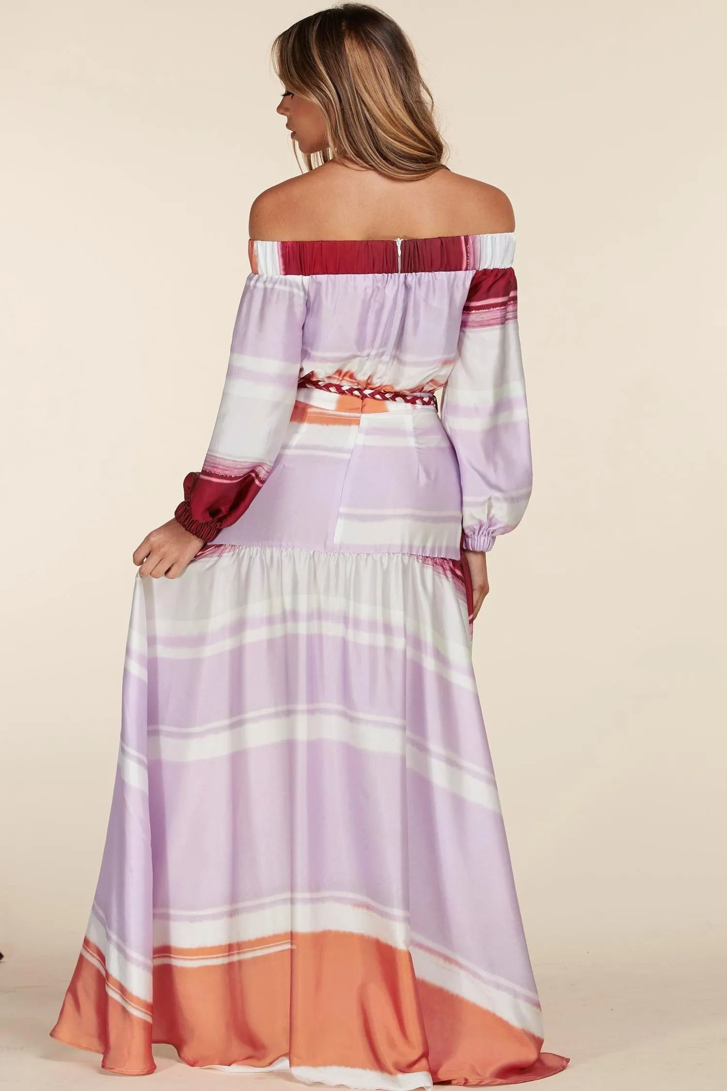 SILKY SMOOTH OFF SHOULDER MAXI DRESS