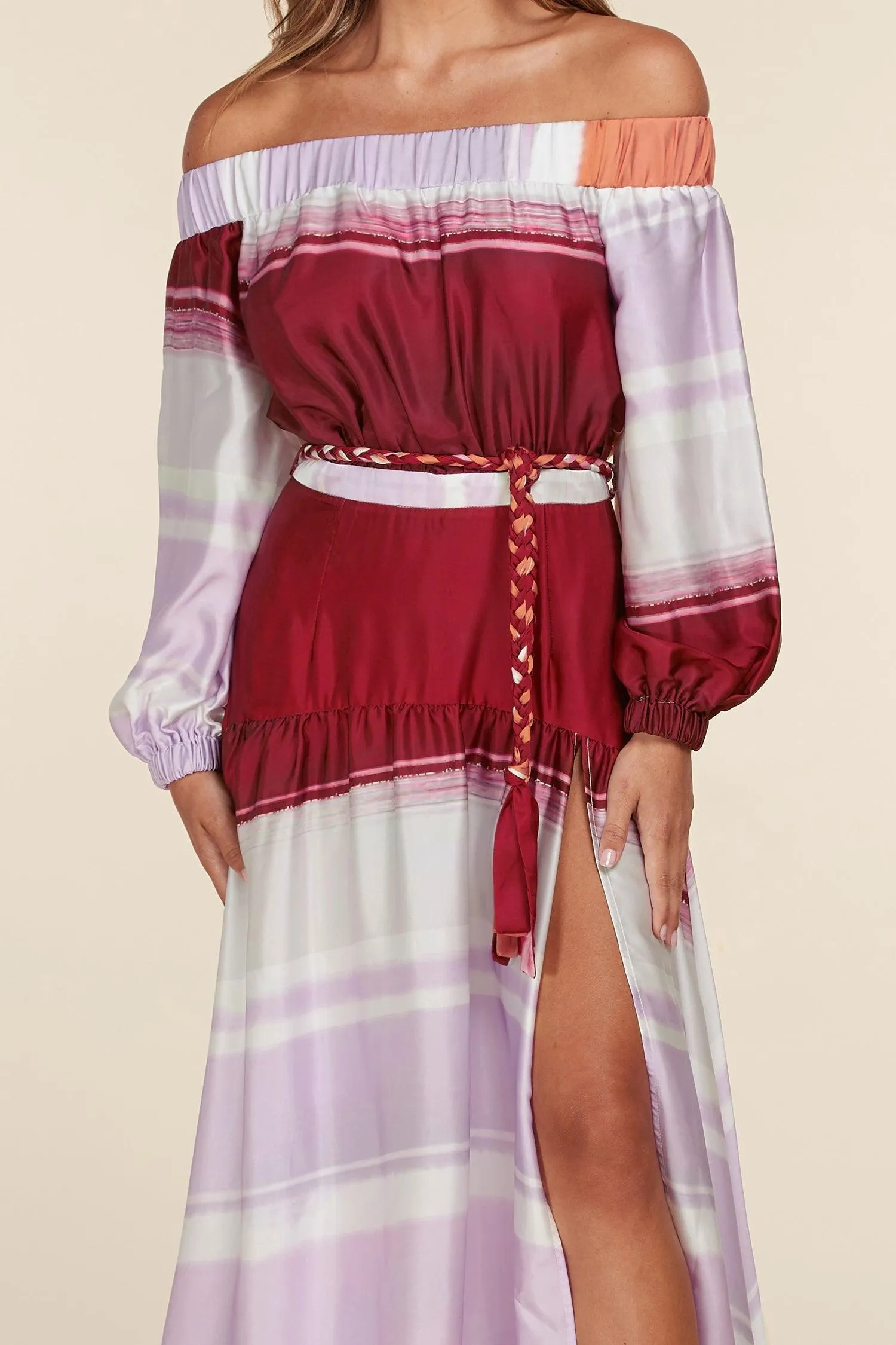 SILKY SMOOTH OFF SHOULDER MAXI DRESS