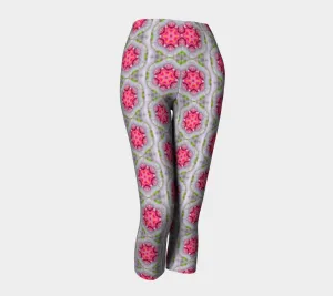Silver and Pink Star Pattern Capri Leggings