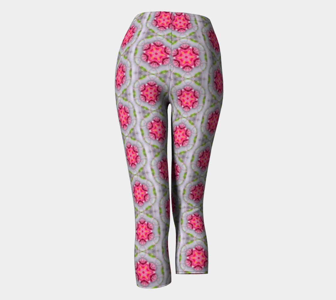 Silver and Pink Star Pattern Capri Leggings