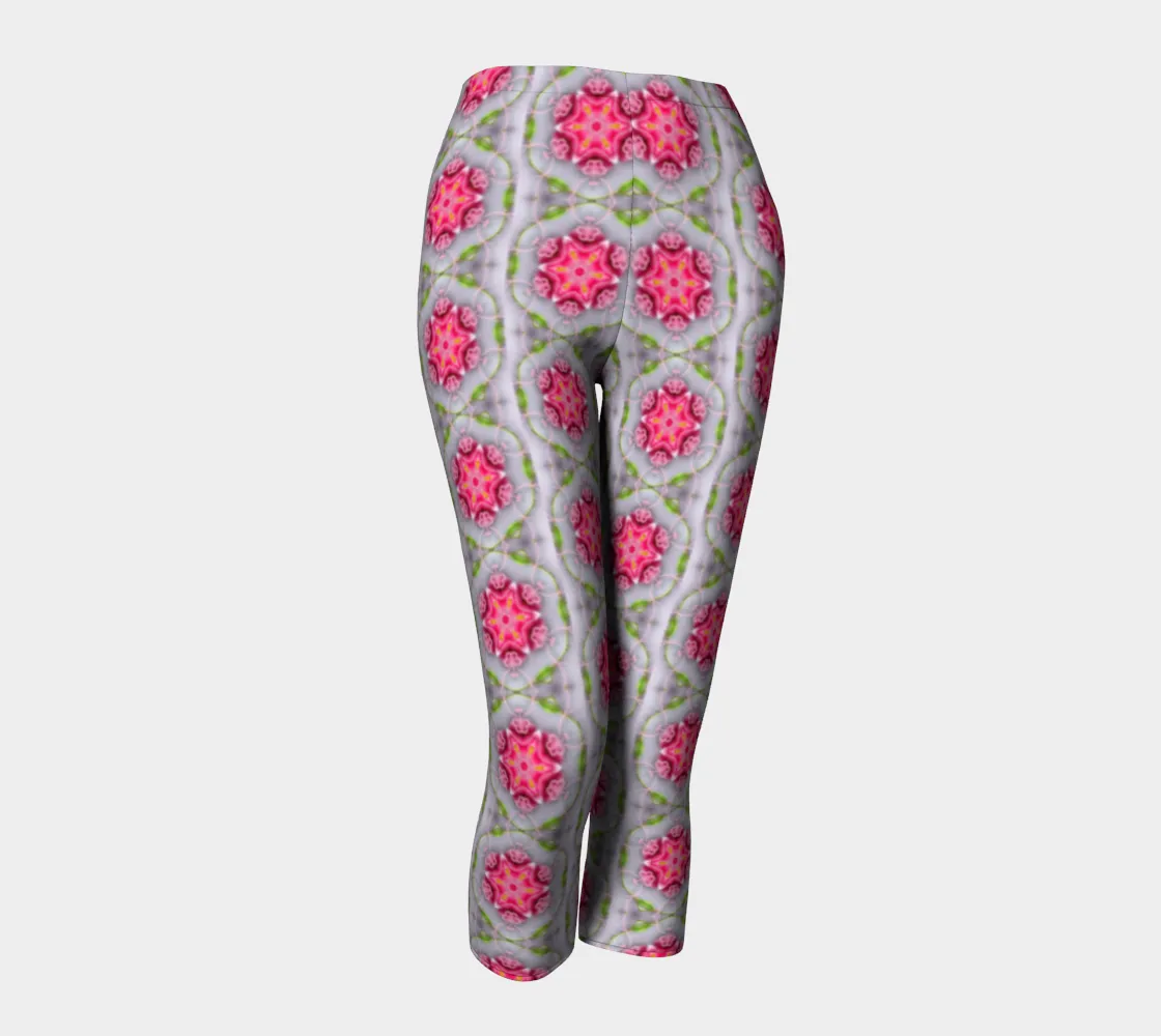 Silver and Pink Star Pattern Capri Leggings