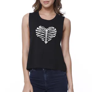 Skeleton Heart Crop Top- Black
