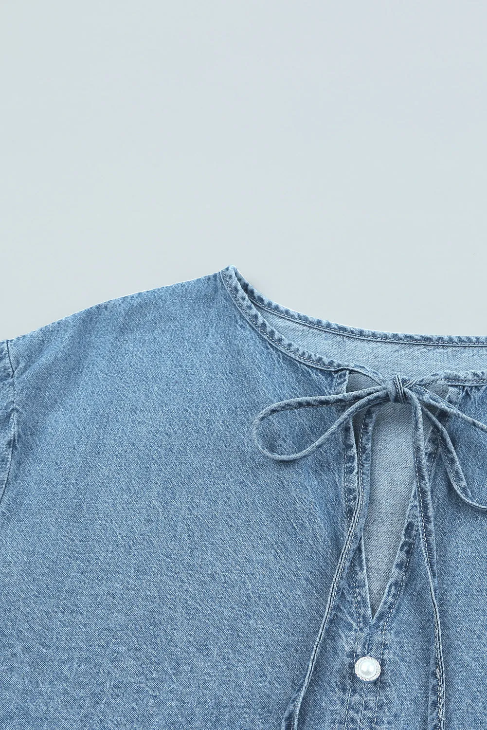 Sky Blue Split Neck Tiered Denim Dress