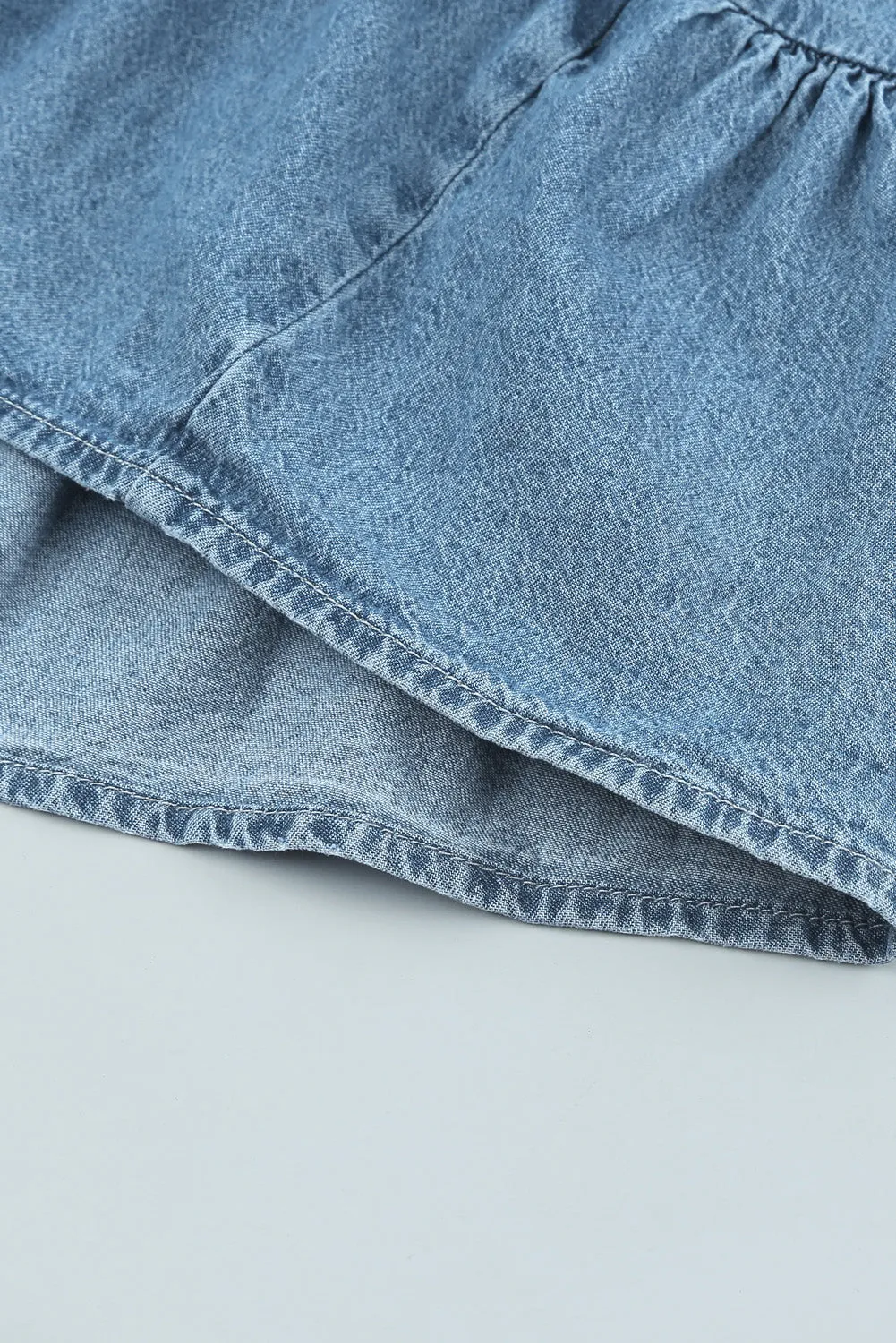 Sky Blue Split Neck Tiered Denim Dress