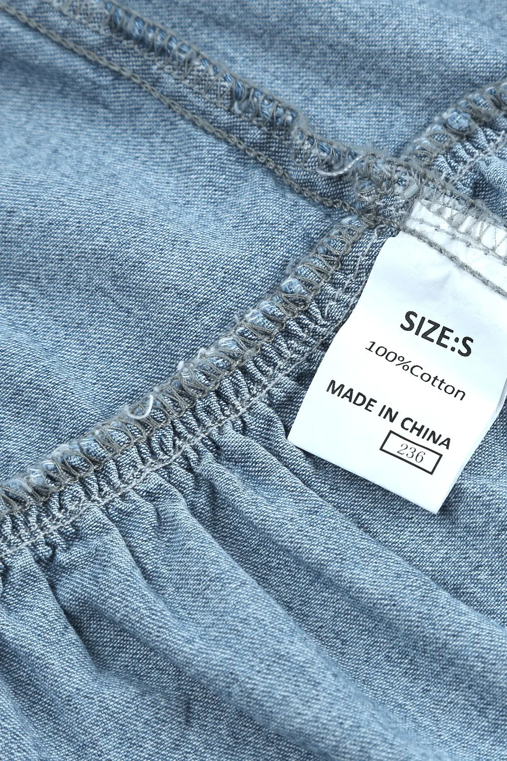 Sky Blue Split Neck Tiered Denim Dress