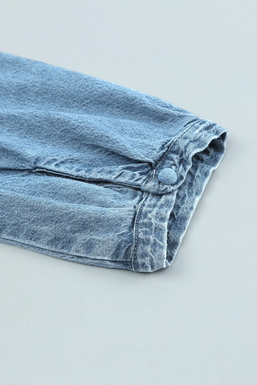 Sky Blue Split Neck Tiered Denim Dress