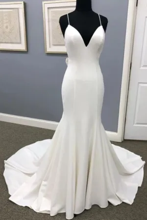 Sleek Sheath Wedding Gown with Long Train