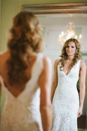 Sleeveless Deep V Neck Backless Mermaid Lace Summer Wedding Bridal Gown-715341