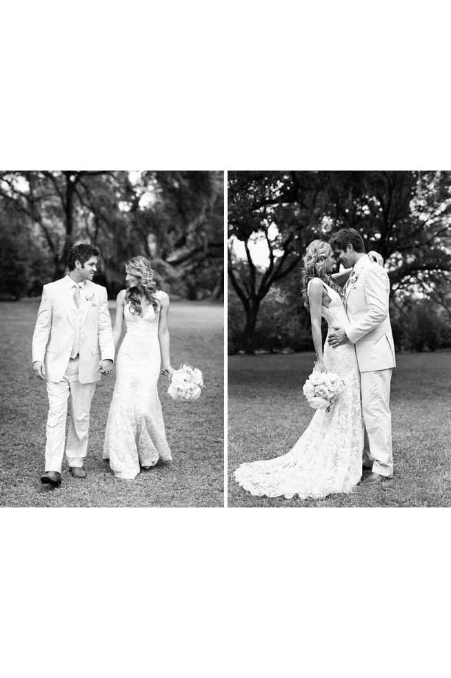 Sleeveless Deep V Neck Backless Mermaid Lace Summer Wedding Bridal Gown-715341