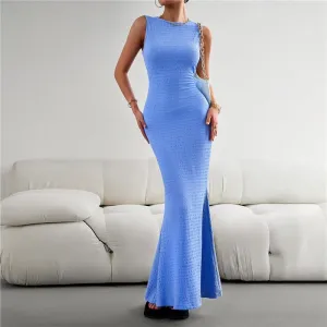 Sleeveless Knit Bodycon Dress In Solid Color