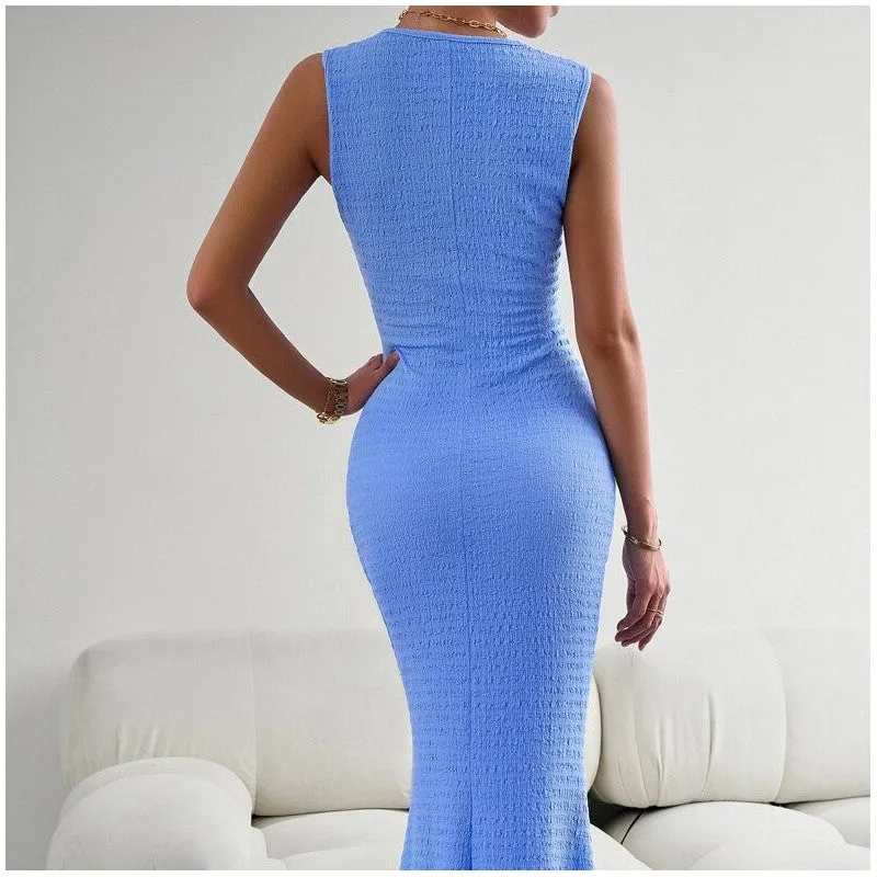 Sleeveless Knit Bodycon Dress In Solid Color