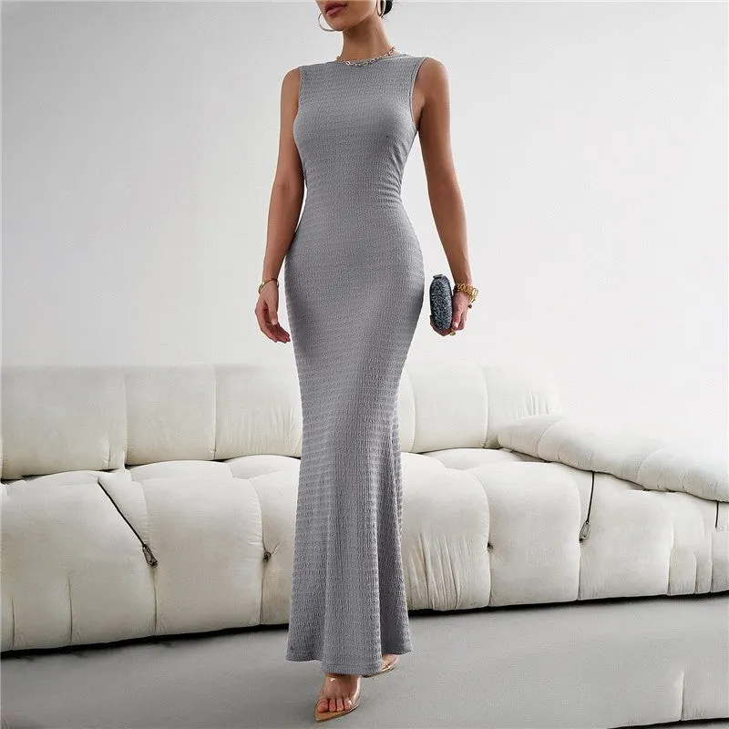 Sleeveless Knit Bodycon Dress In Solid Color