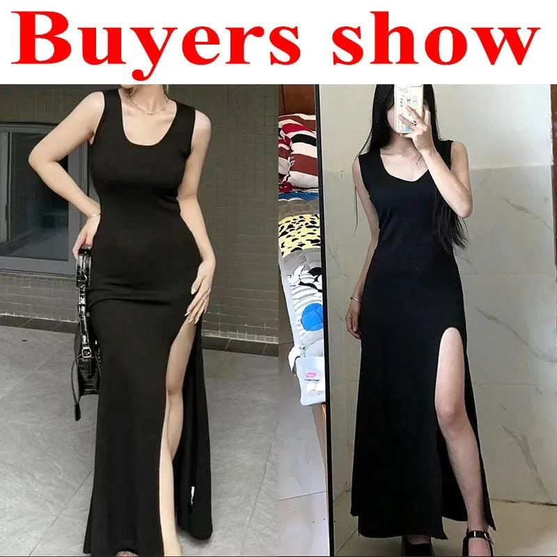 Sleeveless Strap Slim Fit Side Slit Irregular Maxi Dress