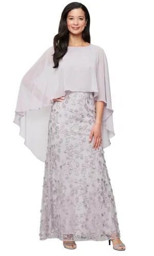 SLNY 9120321 - Jewel Neck High Low Capelet Gown