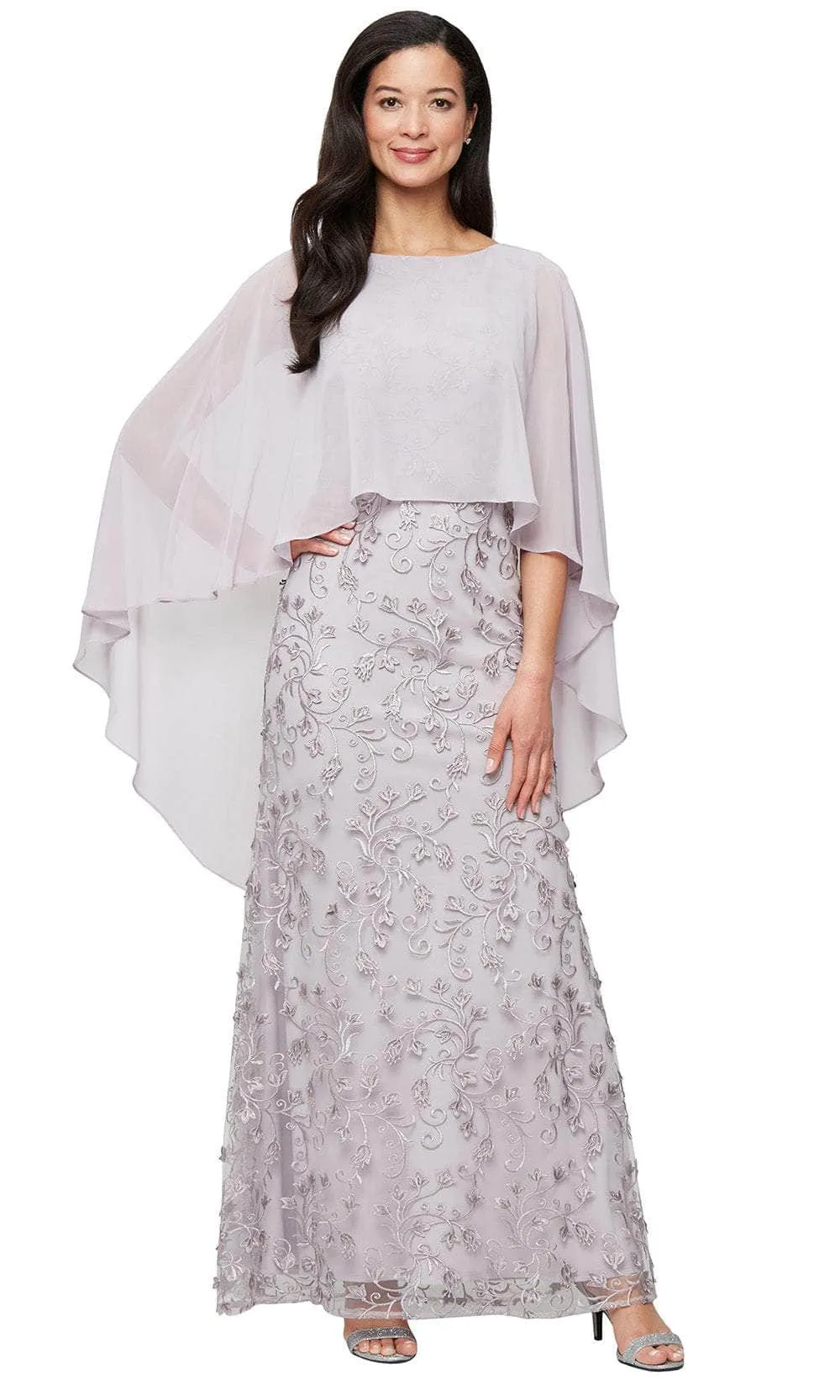 SLNY 9120321 - Jewel Neck High Low Capelet Gown
