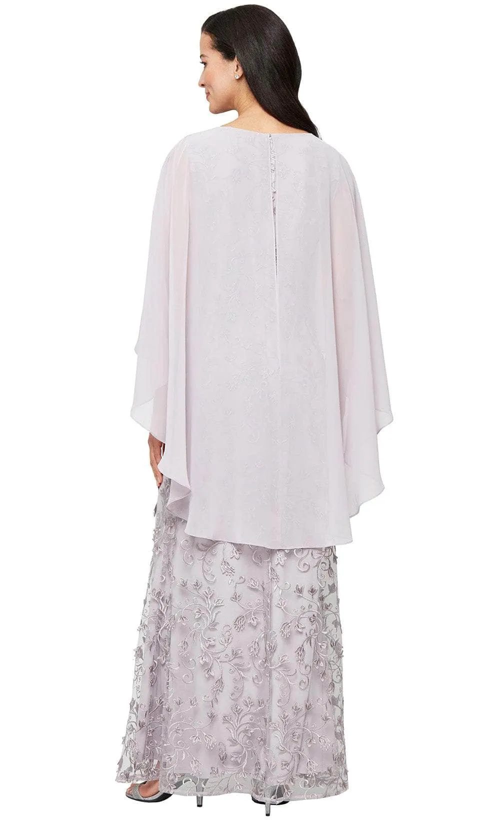 SLNY 9120321 - Jewel Neck High Low Capelet Gown
