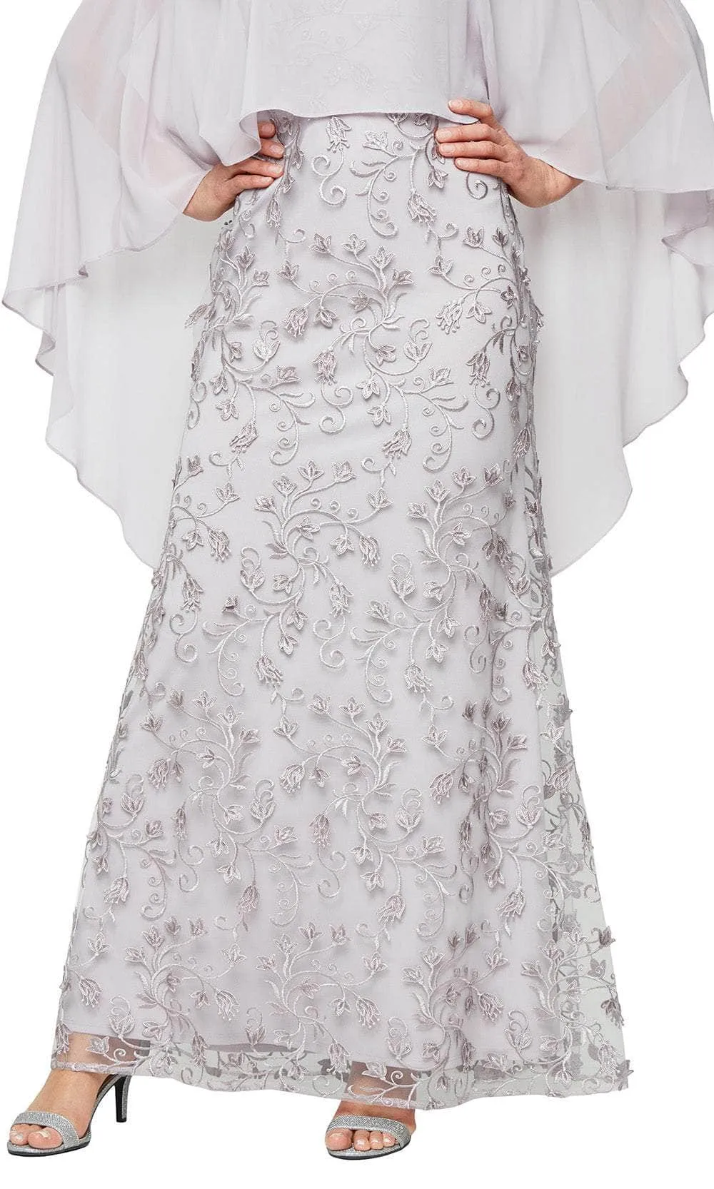 SLNY 9120321 - Jewel Neck High Low Capelet Gown