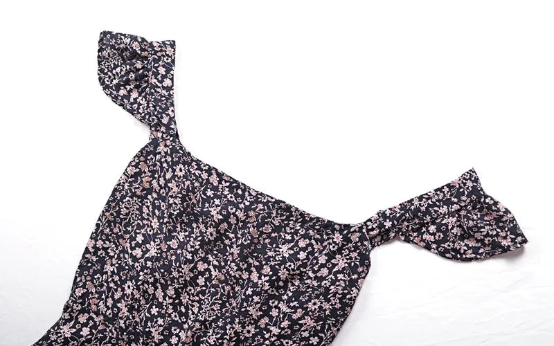 Small Floral Square Collar Open Back Dress