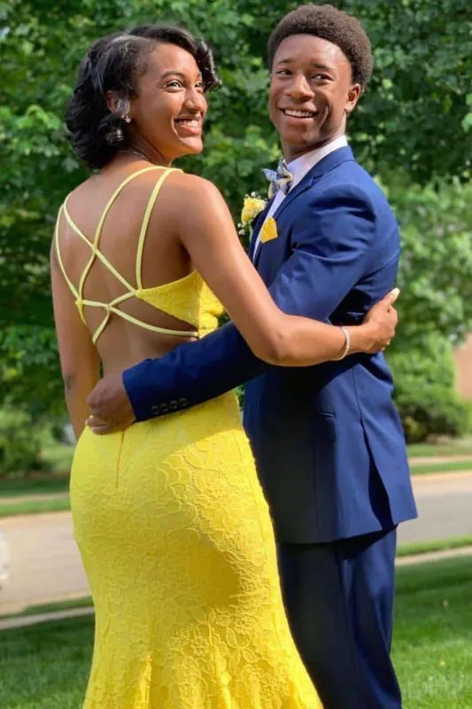 Spaghetti Strap V Neck Sleeveless Open Back Floor Length Prom Dresses