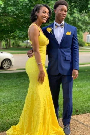 Spaghetti Strap V Neck Sleeveless Open Back Floor Length Prom Dresses