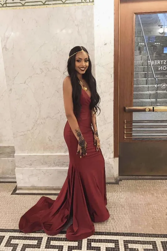 Spaghetti Straps Backless Red Prom Long Mermaid Evening Formal Dress