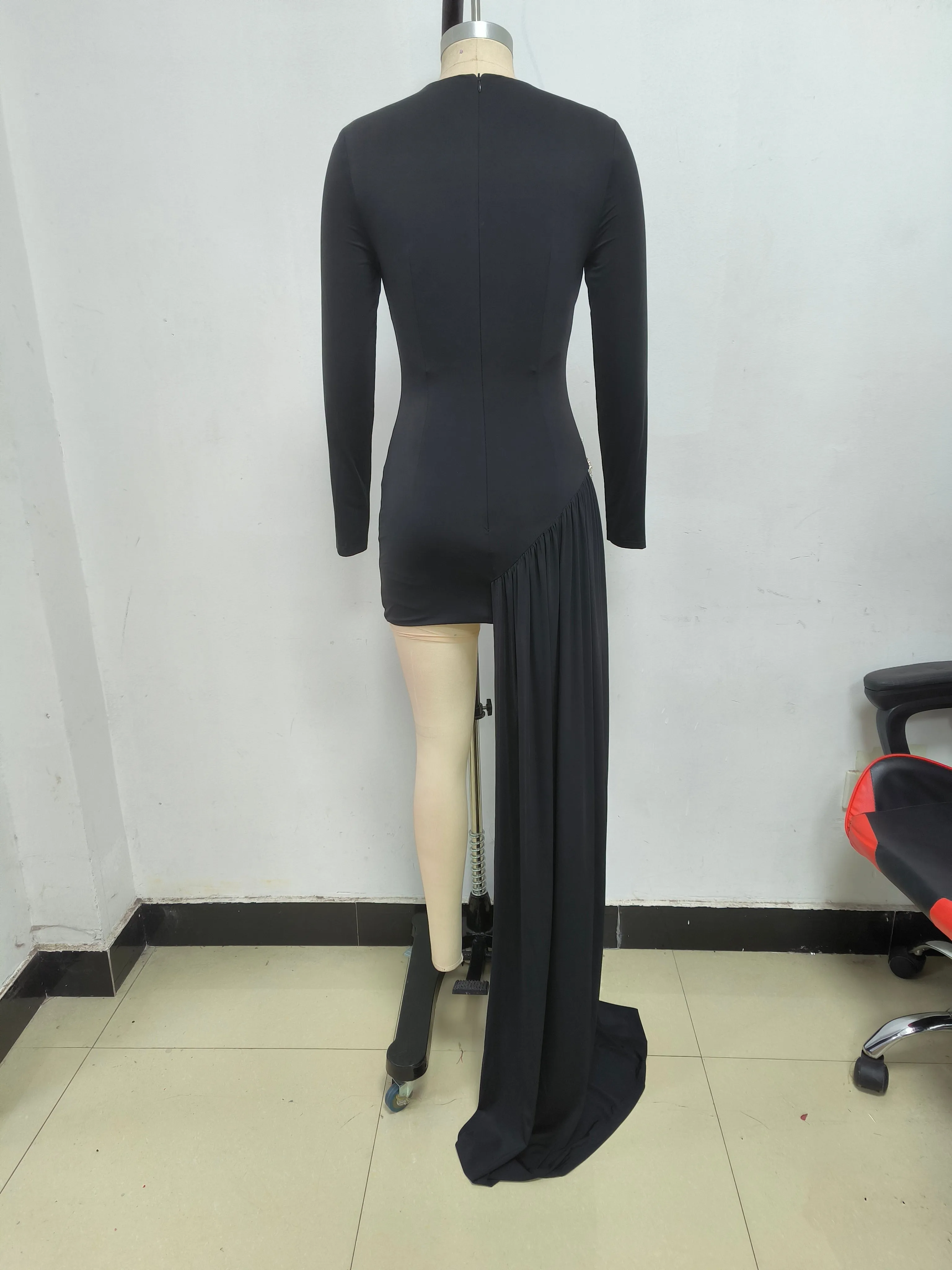 Sparkly Crew Neck Crystal Draped Bandage Bodycon Party Micro Mini Dress