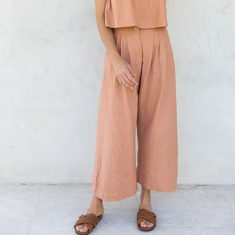 Spring Summer Korean Artistic Straight Leg Pants Cotton Linen Office Cropped Wide Leg Pants Special Casual Pants