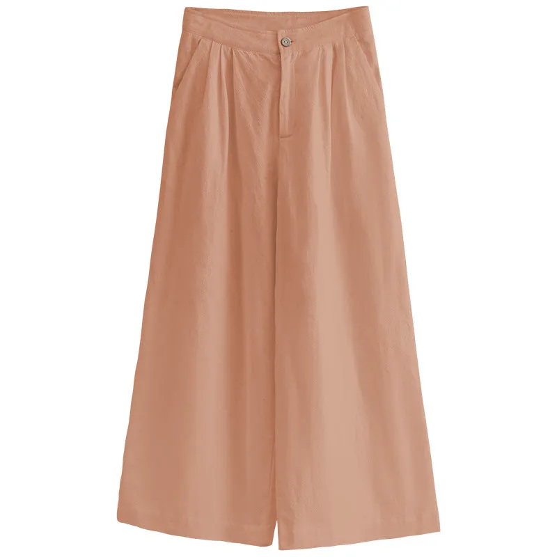 Spring Summer Korean Artistic Straight Leg Pants Cotton Linen Office Cropped Wide Leg Pants Special Casual Pants