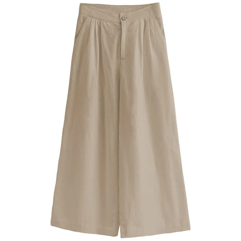Spring Summer Korean Artistic Straight Leg Pants Cotton Linen Office Cropped Wide Leg Pants Special Casual Pants