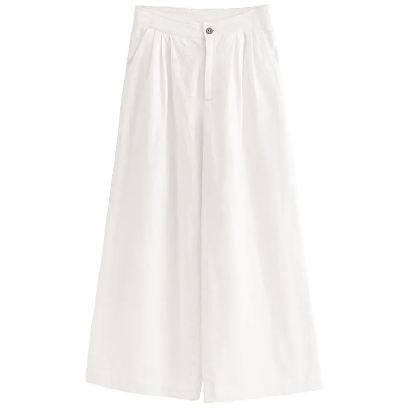 Spring Summer Korean Artistic Straight Leg Pants Cotton Linen Office Cropped Wide Leg Pants Special Casual Pants