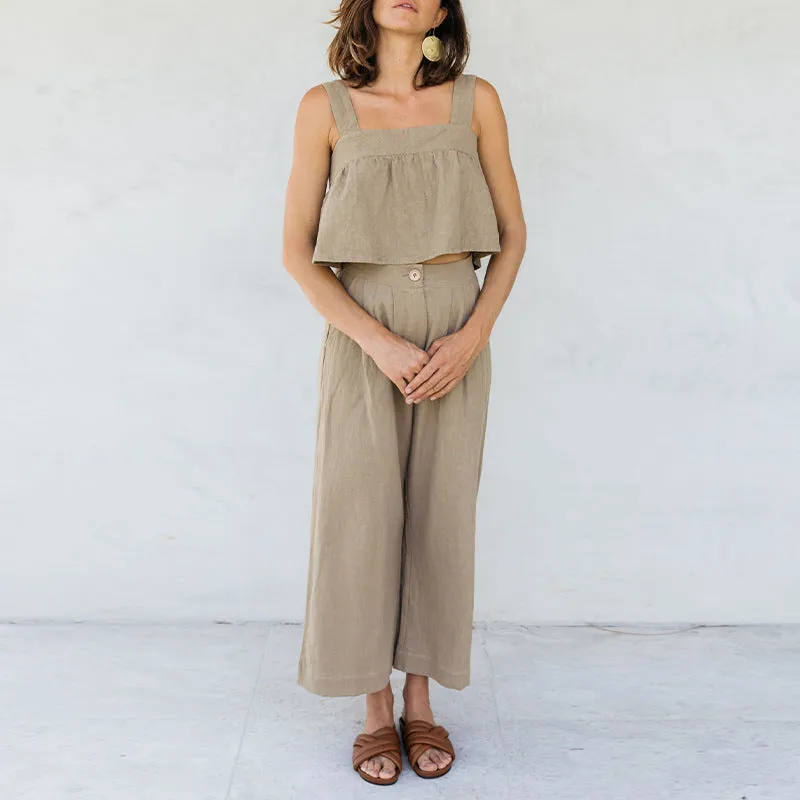 Spring Summer Korean Artistic Straight Leg Pants Cotton Linen Office Cropped Wide Leg Pants Special Casual Pants
