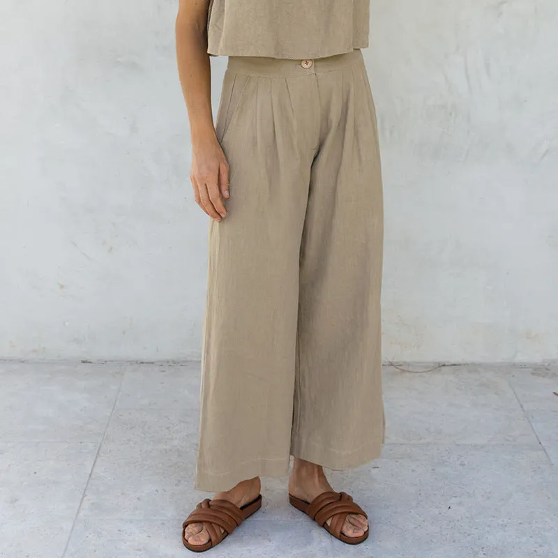 Spring Summer Korean Artistic Straight Leg Pants Cotton Linen Office Cropped Wide Leg Pants Special Casual Pants