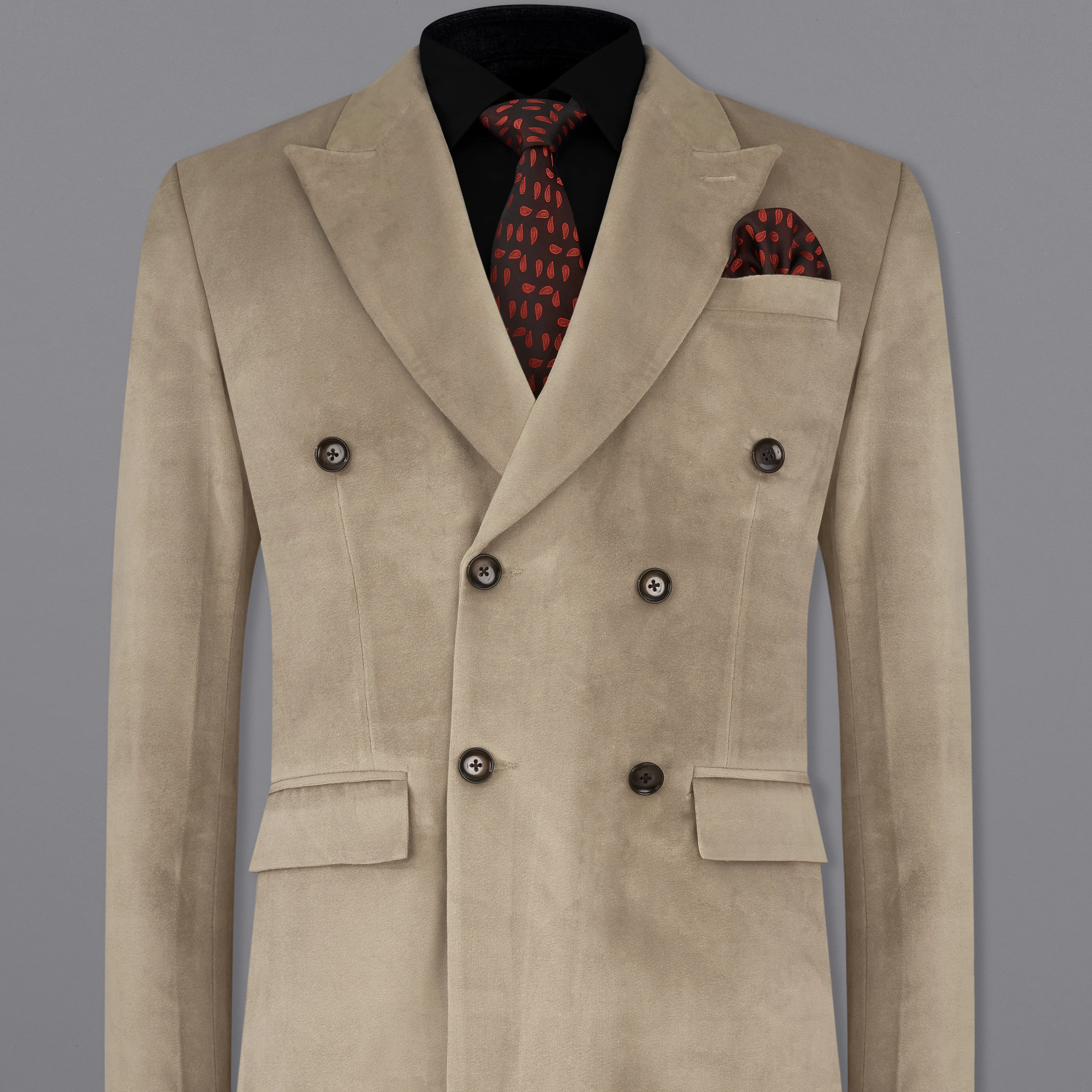 Squirrel Brown Velvet Double-Breasted Designer Blazer